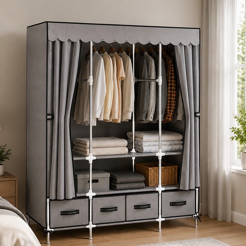 Portable fabric wardrobe with - fabric,