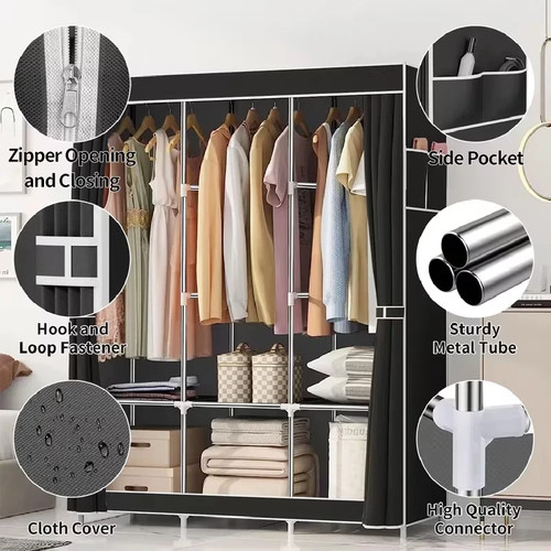 Portable black wardrobe closet - portable,