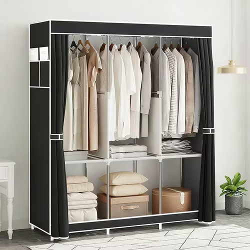 Portable black wardrobe closet - black,