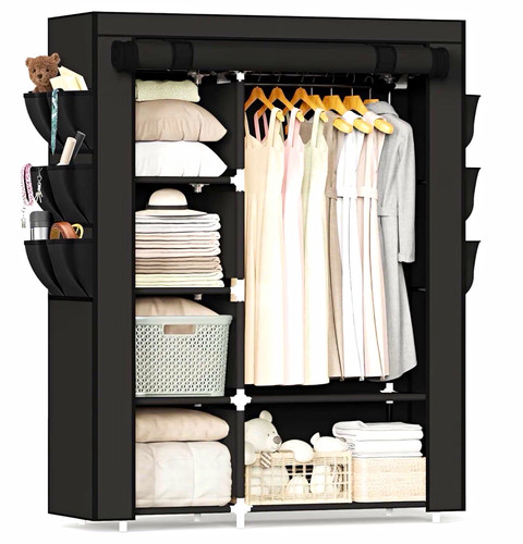 Black fabric canvas wardrobe - black,